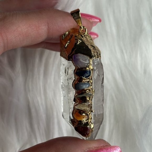 Gold Plated Chakra Quartz Pendant This Gold Plated Amethyst Hamsa Hand Pendant i